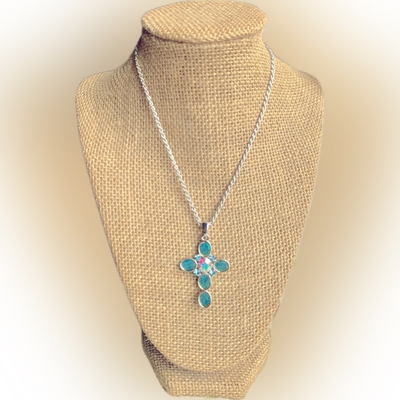 Cookie Lee Jewelry - ✝️ Genuine Abalone and Crystal Cross Necklace by Cookie Lee